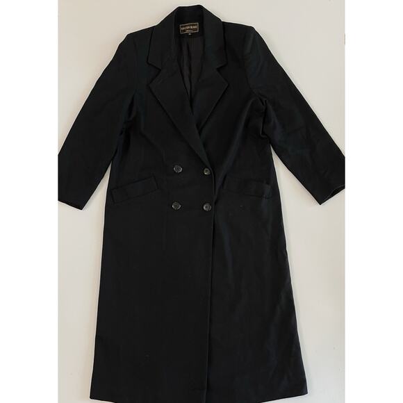VTG! Kristen Blake Black Double Breasted 100% Merino Wool Long Pea Coat USA 10